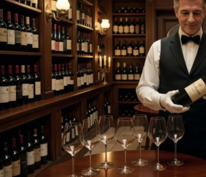 Sélection de bouteilles de vin haut de gamme dans une cave élégante.