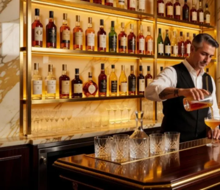 Bar à cocktails de luxe avec créations signature et ambiance tamisée