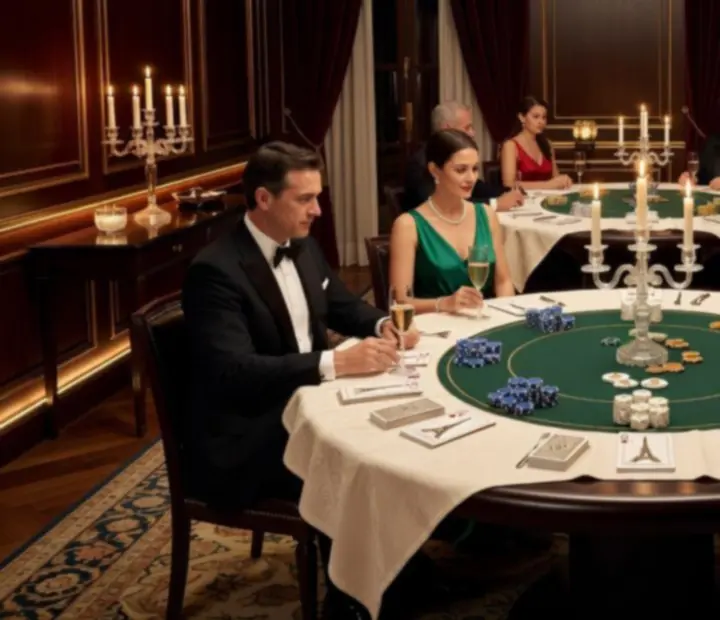 Salon privé de restaurant gastronomique préparé pour une soirée poker élégante